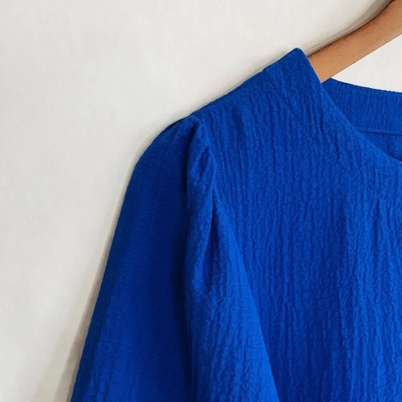 ALFANI Size Large Blouse - Blue Tunic Top Crinkle Lightweight - Picture 2 of 9